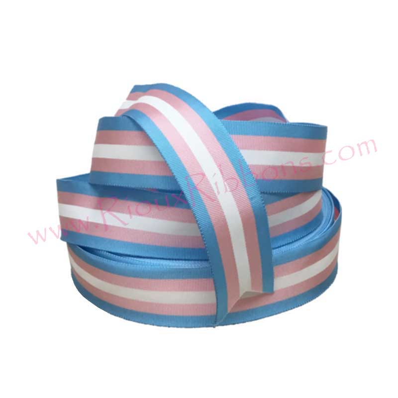 "Transgender Pride" 1-3/8" Grosgrain Ribbon
