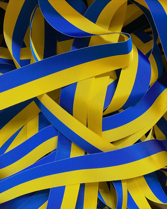"We Stand with Ukraine" 1-1/2" Grosgrain Ribbon