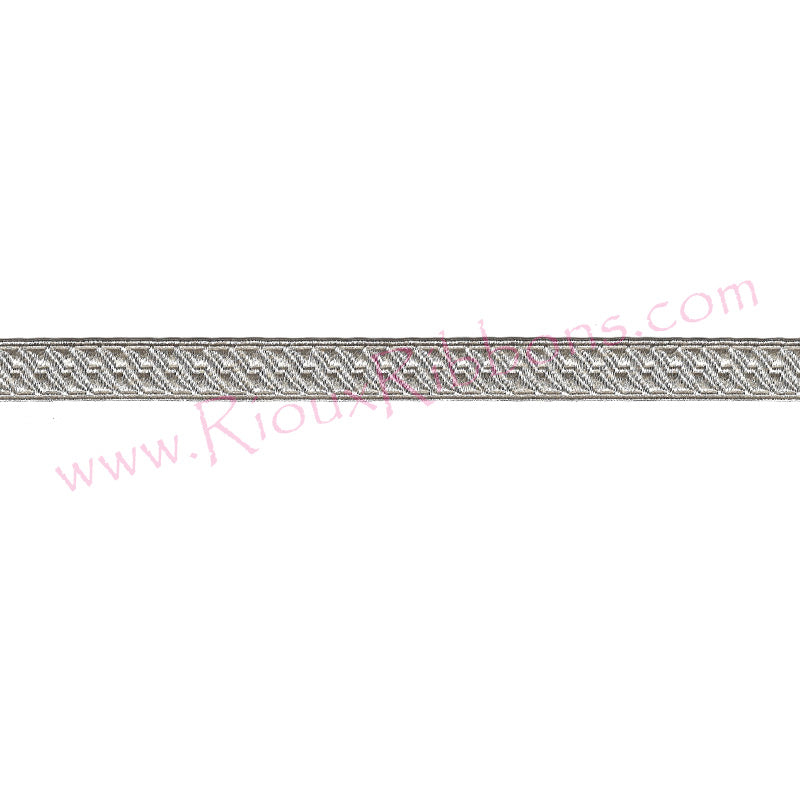 Silver metallic woven trim for military uniforms, marching band uniforms, costumes and ceremonial apparel