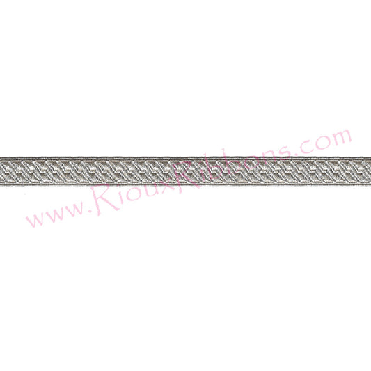 Silver metallic woven trim for military uniforms, marching band uniforms, costumes and ceremonial apparel