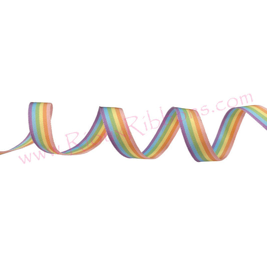 Closeout Grosgrain Ribbon - Pastel Rainbow 5/8"